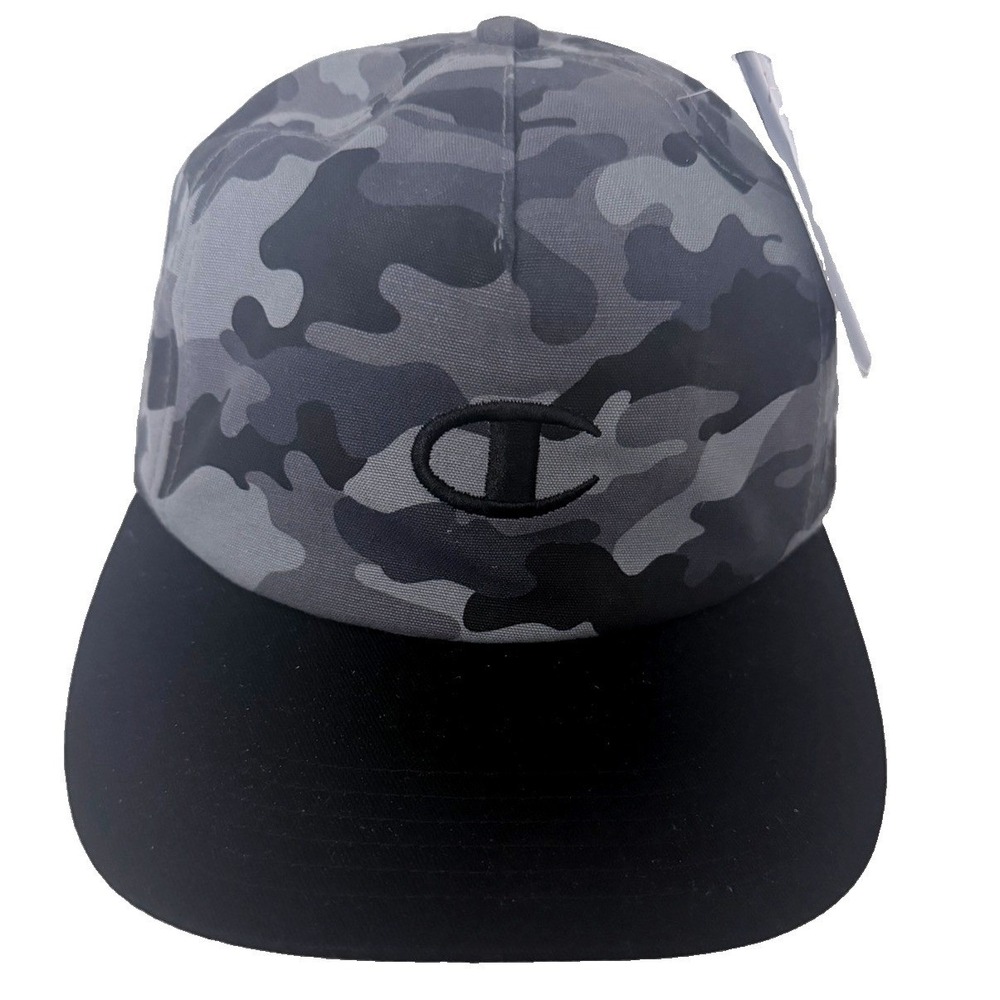 Champion Sports Baseball Cap Hat Flat Brim Relaxed Adjustable Gray Camo One Size